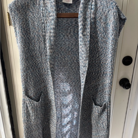 CAbi Sweaters - CAbi grey open front cardigan‎ Knit Sweater sleeveless XS collar